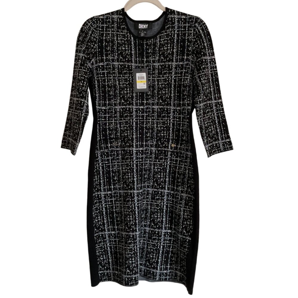 DKNY Black & White Plaid Sheath Dress | NWT | Size M |